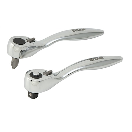 Titan Tool 1/4" Drive Offset MicroBit Driver/Rtcht Combo, 2 pcs, Chrome Plated 11203