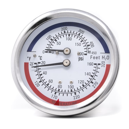 Pic Gauges Tridicator, 3-1/4", 0-100 psi, 70-320 deg F, 3 1/2 in Dial, 1/2 in NPT Center Back Location TRI-RC-3.25R-3.00-E
