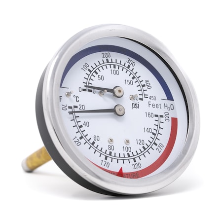 Pic Gauges Tridicator, 3-1/4", 0-200 psi, 70-320 deg F, 3 1/2 in Dial, 1/2 in NPT Center Back Location TRI-RC-3.25R-3.00-G