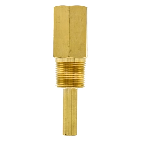 Pic Gauges Thermowell, 4", Brass, 1/2x3/4"NPT, LagStyle TW-BR04-23L2