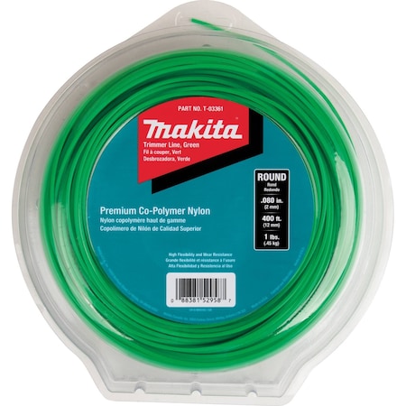 Makita Round Trimmer Line, 0.080", Green, 400,  T-03361