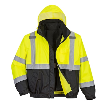 Portwest Hi-Vis 3in1 Premium Bomber Jkt, 100% Polyester, Yellow/Black, M US365