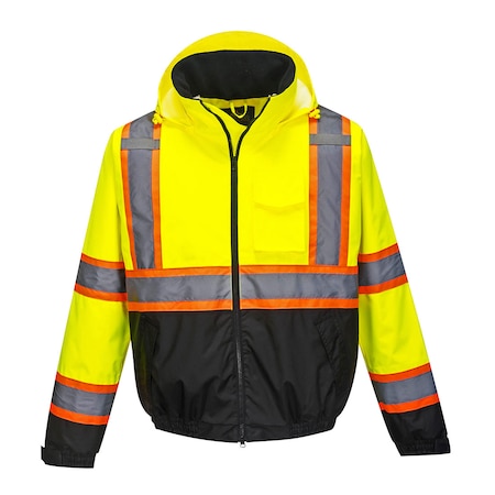 Portwest Hi-Vis 2in1 Bomber Jacket, XL, 100% Polyester, Yellow/Black, 5XL US367