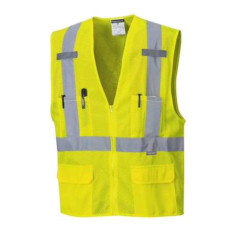 Portwest Atlanta Hi-Vis Vest 2XL Class 2 X Back, , Zipper 6 Pockets, 2 Mic Tab US370