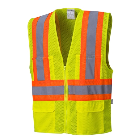 Portwest Tulsa Hi-Vis Vest XL Class 2 , Zipper 6 Pockets US371