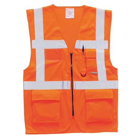 Portwest Hi-Vis Safety Vest XL Class 2 , Zipper 7 Pockets, 2 Mic Tab, ID Window US476