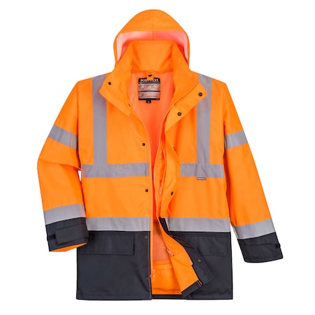 Portwest Hi-Vis Executive Jacket, 5-In-1, 100% Polyester, Orange/Navy, 5XL US768