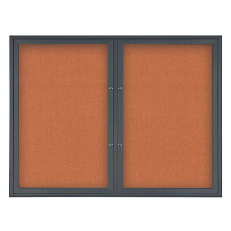 United Visual Products Double Door Radius Plus Corkboard, 42"X UV8002PLUS5-BLACK-APRICOT