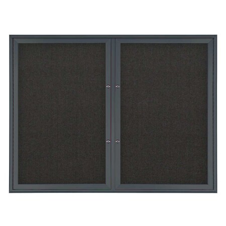 United Visual Products Double Door Radius Plus Corkboard, 42"X UV8002PLUS5-BLACK-BLACK