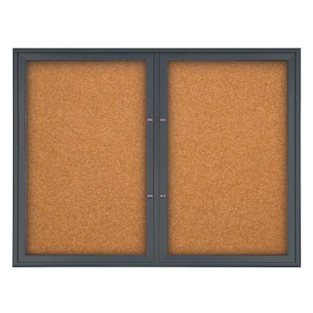 United Visual Products Double Door Radius Plus Corkboard, 42"X UV8002PLUS5-BLACK-CORK