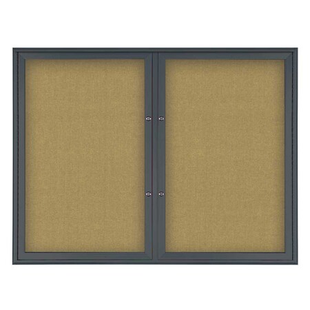 United Visual Products Double Door Radius Plus Corkboard, 42"X UV8002PLUS5-BLACK-KEYLIME
