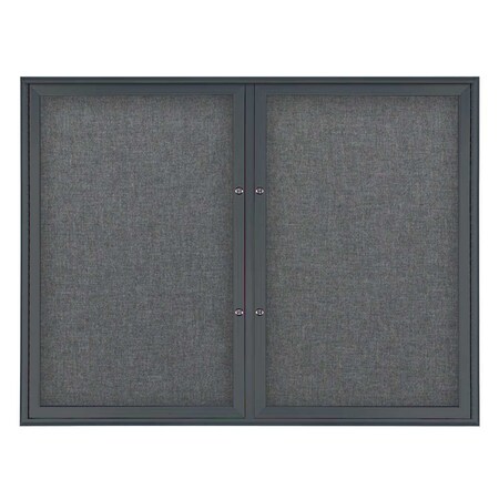 United Visual Products Double Door Radius Plus Corkboard, 42"X UV8002PLUS5-BLACK-MEDGRY
