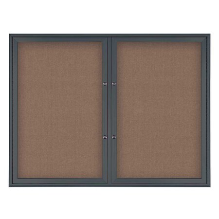 United Visual Products Double Door Radius Plus Corkboard, 42"X UV8002PLUS5-BLACK-PUMICE