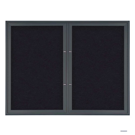 United Visual Products Double Door Radius Plus Corkboard, 42"X UV8002PLUS5-BLACK-RUBBER
