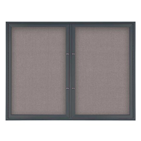 United Visual Products Double Door Radius Plus Corkboard, 42"X UV8002PLUS5-BLACK-SURF