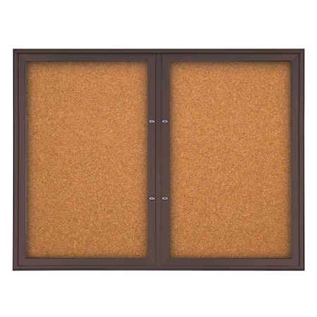United Visual Products Double Door Radius Plus Corkboard, 42"X UV8002PLUS5-BRONZE-CORK