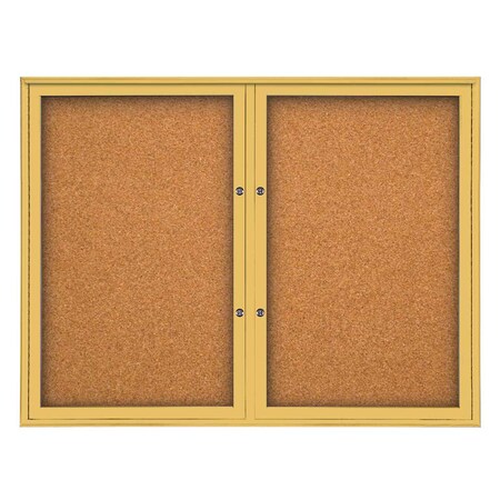 United Visual Products Double Door Radius Plus Corkboard, 42"X UV8002PLUS5-GOLD-CORK