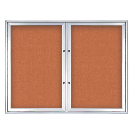 United Visual Products Double Door Radius Plus Corkboard, 42"X UV8002PLUS5-SATIN-APRICOT
