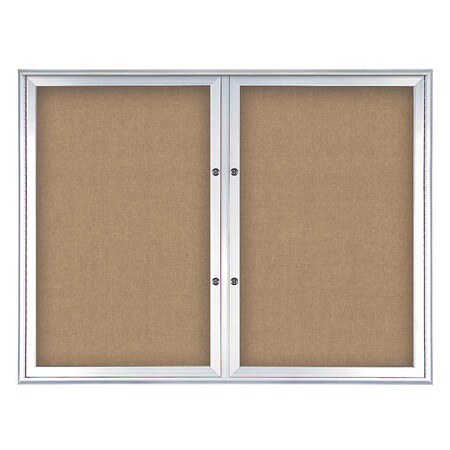 United Visual Products Double Door Radius Plus Corkboard, 42"X UV8002PLUS5-SATIN-BUFF