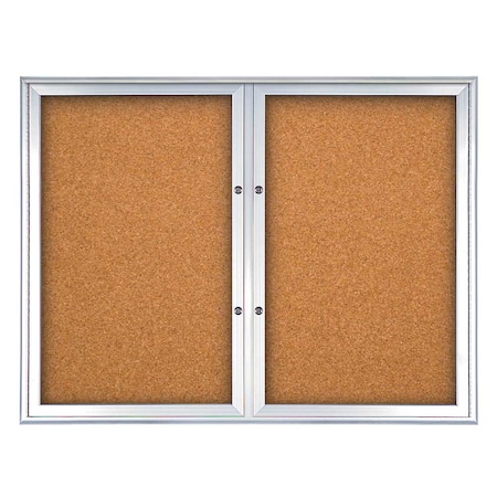 United Visual Products Double Door Radius Plus Corkboard, 42"X UV8002PLUS5-SATIN-CORK