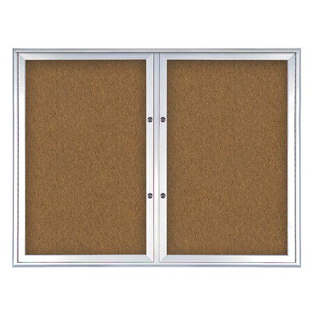 United Visual Products Double Door Radius Plus Corkboard, 42"X UV8002PLUS5-SATIN-FORBO