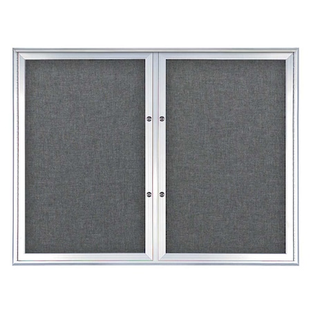 United Visual Products Double Door Radius Plus Corkboard, 42"X UV8002PLUS5-SATIN-MEDGRY