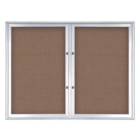 United Visual Products Double Door Radius Plus Corkboard, 42"X UV8002PLUS5-SATIN-PUMICE