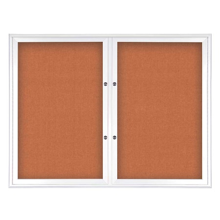 United Visual Products Double Door Radius Plus Corkboard, 42"X UV8002PLUS5-WHITE-APRICOT