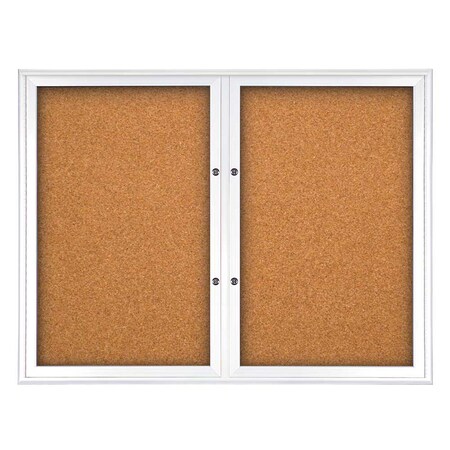United Visual Products Double Door Radius Plus Corkboard, 42"X UV8002PLUS5-WHITE-CORK