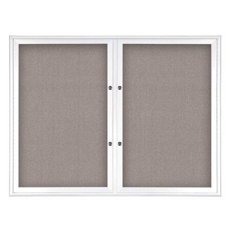 United Visual Products Double Door Radius Plus Corkboard, 42"X UV8002PLUS5-WHITE-PEARL