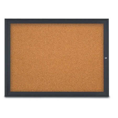 United Visual Products Single Door Radius Corkboard, 48"X36", B UV80031-BLACK-CORK