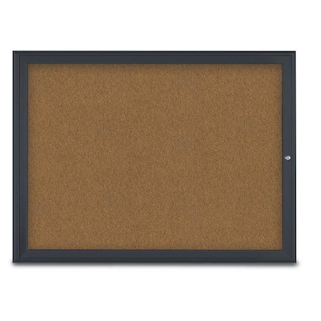 United Visual Products Single Door Radius Corkboard, 48"X36", B UV80031-BLACK-FORBO