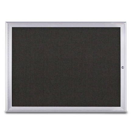 United Visual Products Single Door Radius Corkboard, 48"X36", S UV80031-SATIN-BLACK
