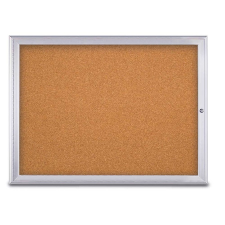 United Visual Products Single Door Radius Corkboard, 48"X36", S UV80031-SATIN-CORK