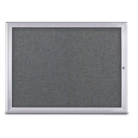 United Visual Products Single Door Radius Corkboard, 48"X36", S UV80031-SATIN-MEDGRY