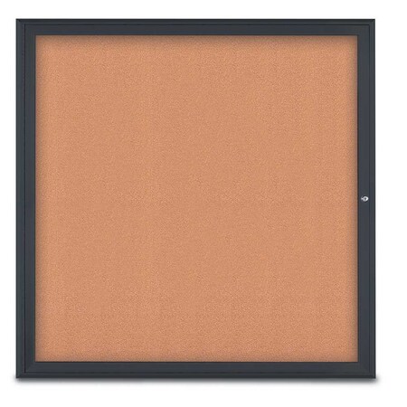 United Visual Products Single Door Radius Corkboard, 48"X48", B UV800348-BLACK-CORK