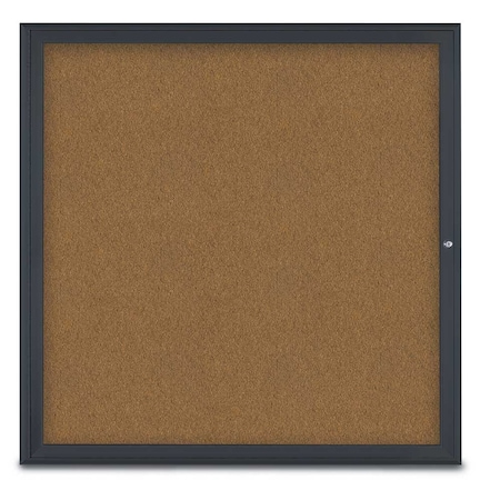 United Visual Products Single Door Radius Corkboard, 48"X48", B UV800348-BLACK-FORBO