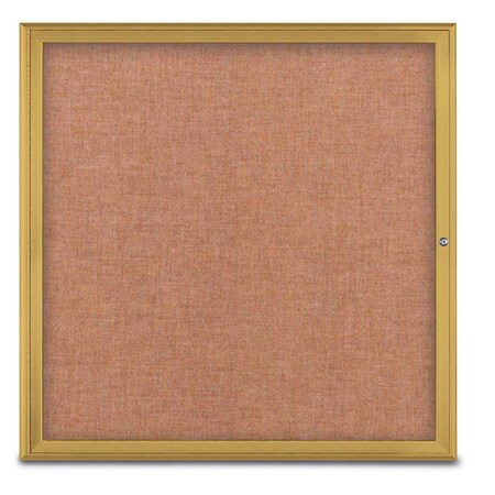United Visual Products Single Door Radius Corkboard, 48"X48", G UV800348-GOLD-CINNABA