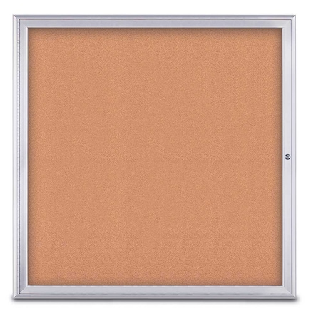 United Visual Products Single Door Radius Corkboard, 48"X48", S UV800348-SATIN-CORK