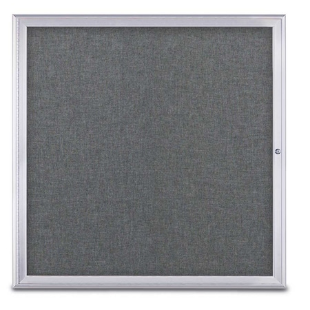 United Visual Products Single Door Radius Corkboard, 48"X48", S UV800348-SATIN-MEDGRY