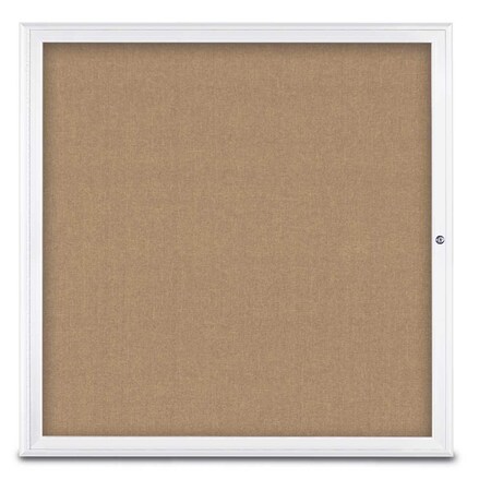 United Visual Products Single Door Radius Corkboard, 48"X48", W UV800348-WHITE-BUFF
