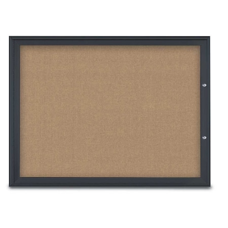 United Visual Products Single Door Radius Plus Corkboard, 48"X UV8003PLUS1-BLACK-BUFF