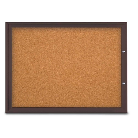 United Visual Products Single Door Radius Plus Corkboard, 48"X UV8003PLUS1-BRONZE-CORK