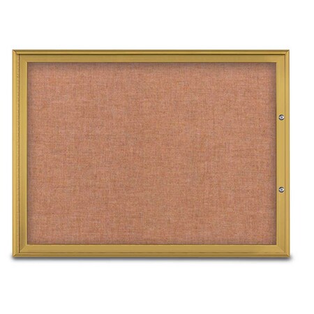 United Visual Products Single Door Radius Plus Corkboard, 48"X UV8003PLUS1-GOLD-CINNABA