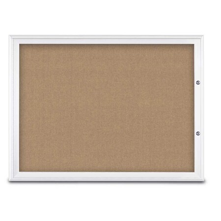 United Visual Products Single Door Radius Plus Corkboard, 48"X UV8003PLUS1-WHITE-BUFF
