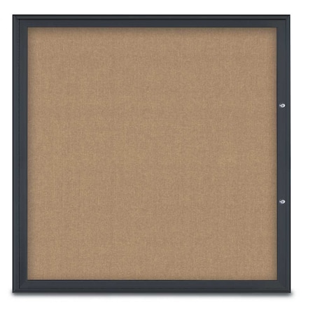 United Visual Products Single Door Radius Plus Corkboard, 48"X UV8003PLUS48-BLACK-BUFF