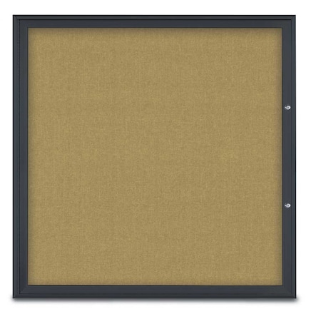 United Visual Products Single Door Radius Plus Corkboard, 48"X UV8003PLUS48-BLACK-KEYLIME