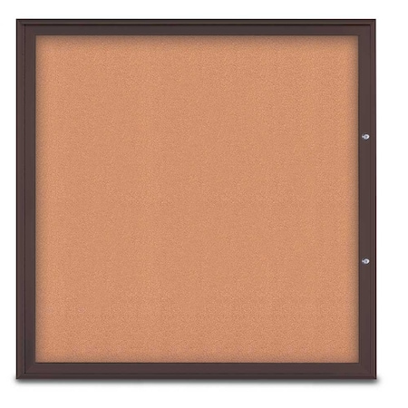 United Visual Products Single Door Radius Plus Corkboard, 48"X UV8003PLUS48-BRONZE-CORK
