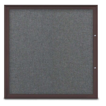 United Visual Products Single Door Radius Plus Corkboard, 48"X, UV8003PLUS48-BRONZE-MEDGRY UV8003PLUS48-BRONZE-MEDGRY