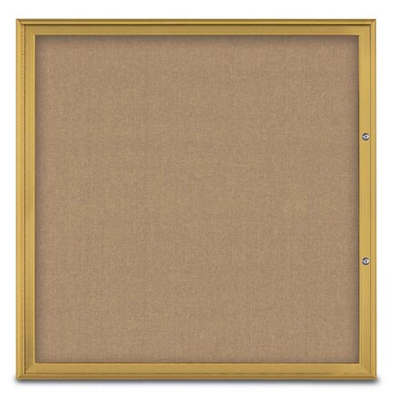 United Visual Products Single Door Radius Plus Corkboard, 48"X UV8003PLUS48-GOLD-BUFF